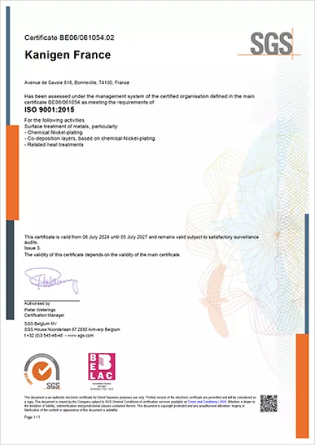 Onze ISO 9001-2015 certificering Kanigen Frankrijk